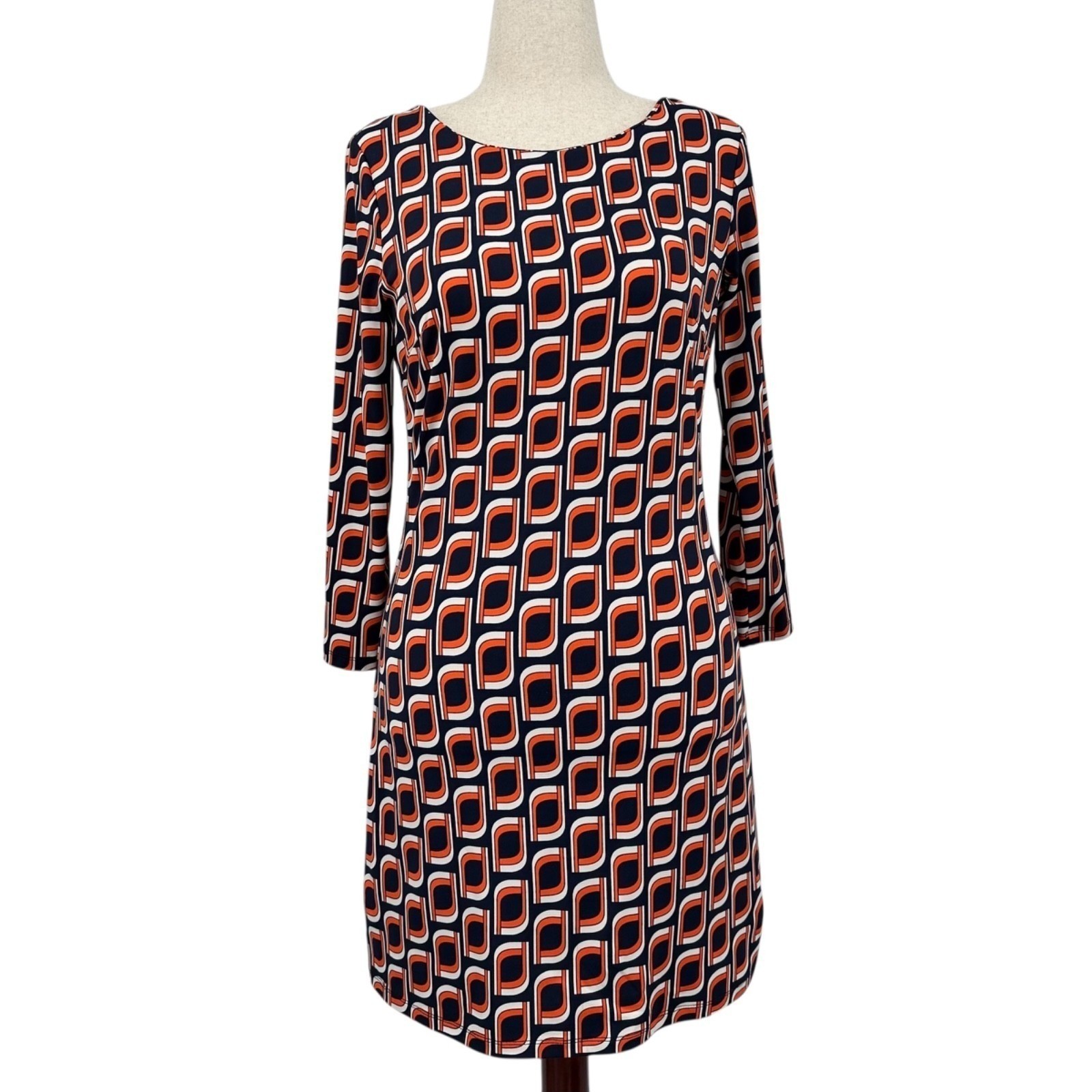 JULIE BROWN NYC Shift Dress Orange & Navy Blue Mod Geometric Women’s Medium