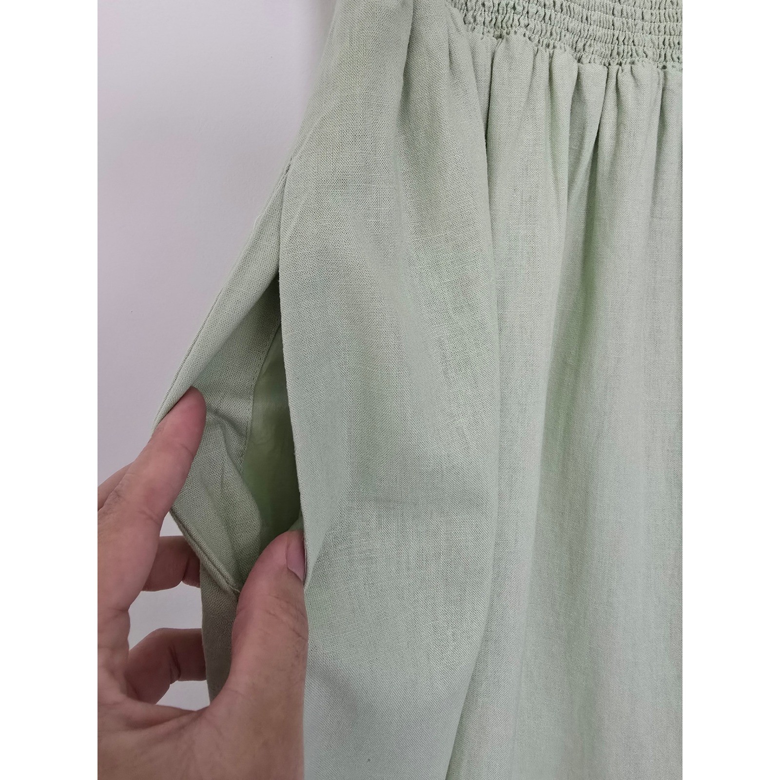 Madewell Linen-Blend Lucie Smocked Midi Dress Size Small Sunfaded Mint MD141