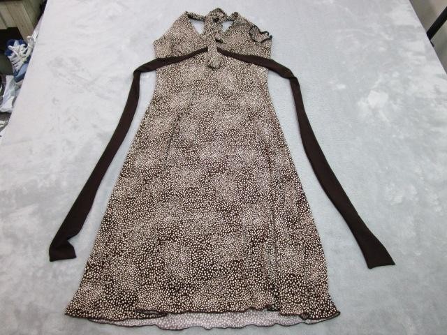 Lipstick Dress Womens Small Brown Polka Dot Halter Stretch Sundress Knee Length