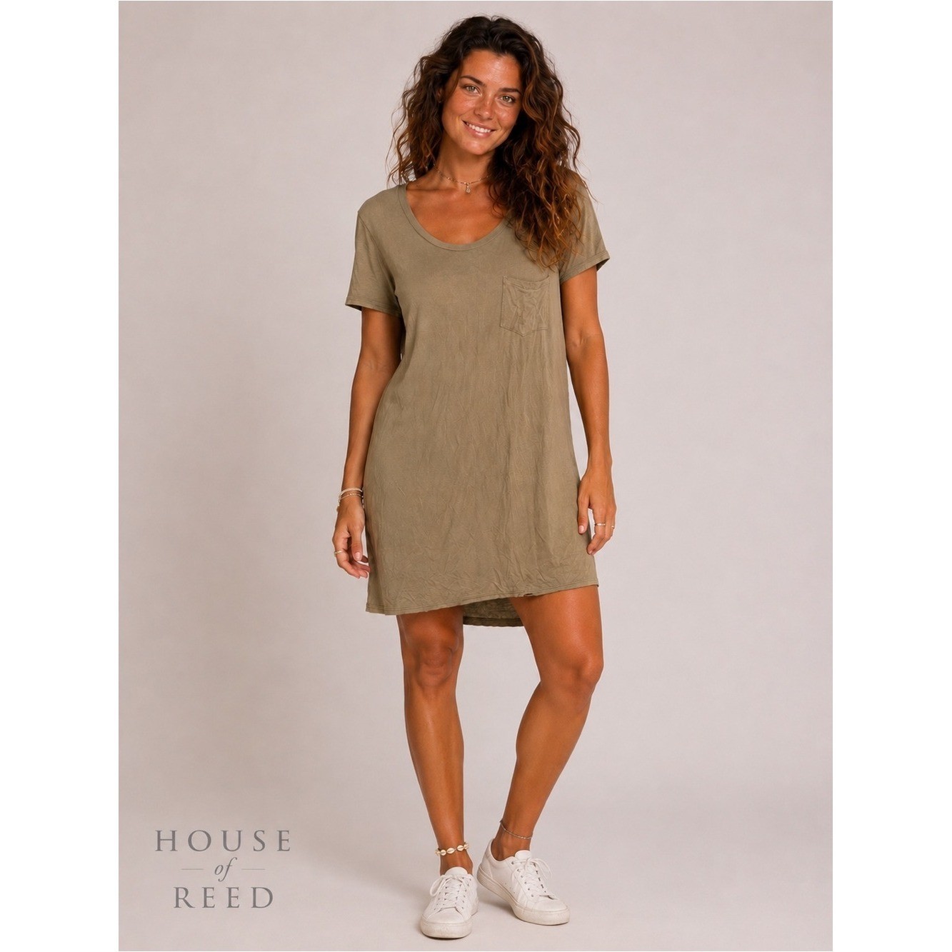 I Ma Belle Olive Green Pocket T-Shirt Dress Large Casual Modal Blend Shift Dress