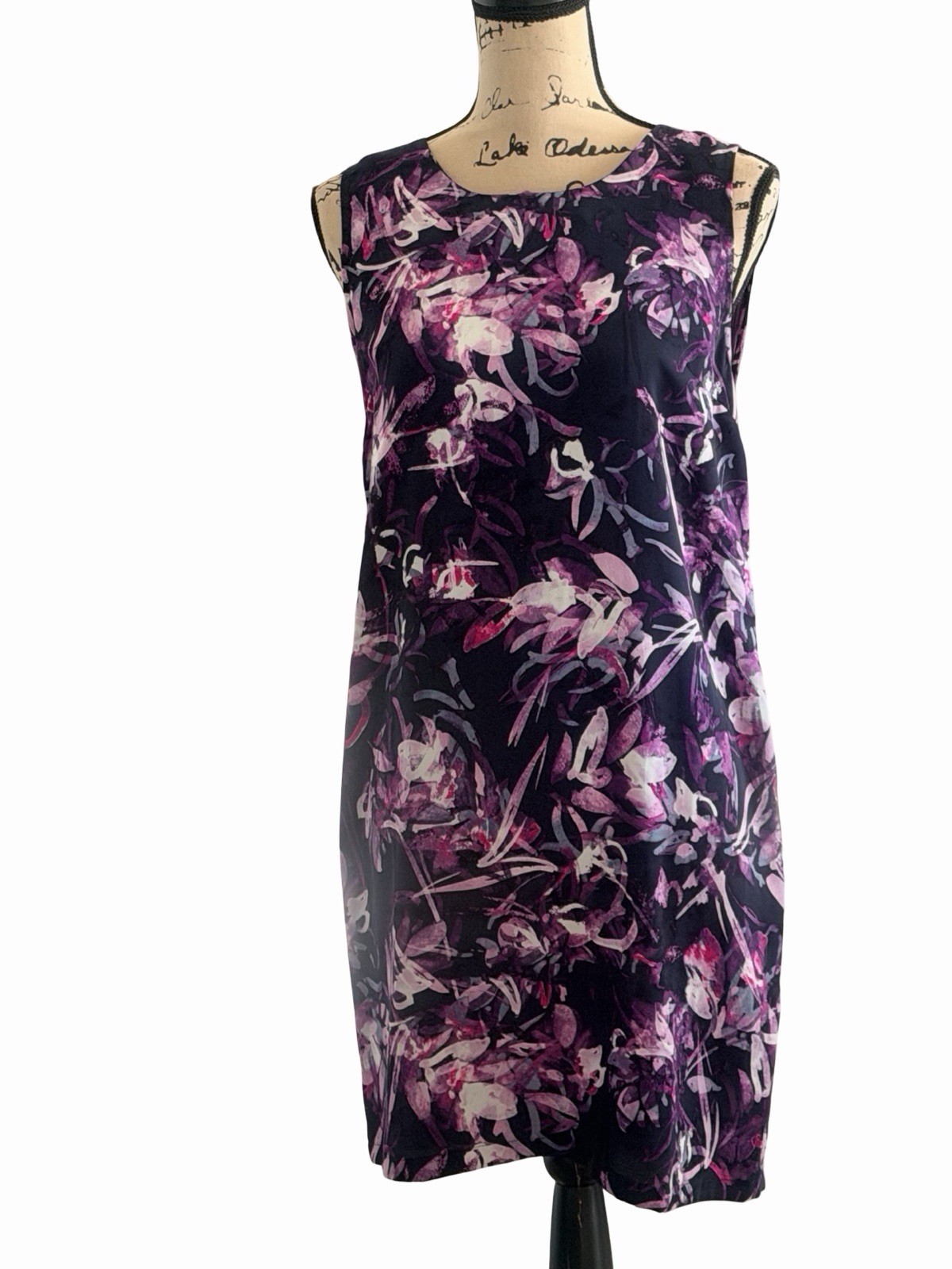 Adrienne Vittadini Purple Pink Abstract Floral Sleeveless Shift Dress 6