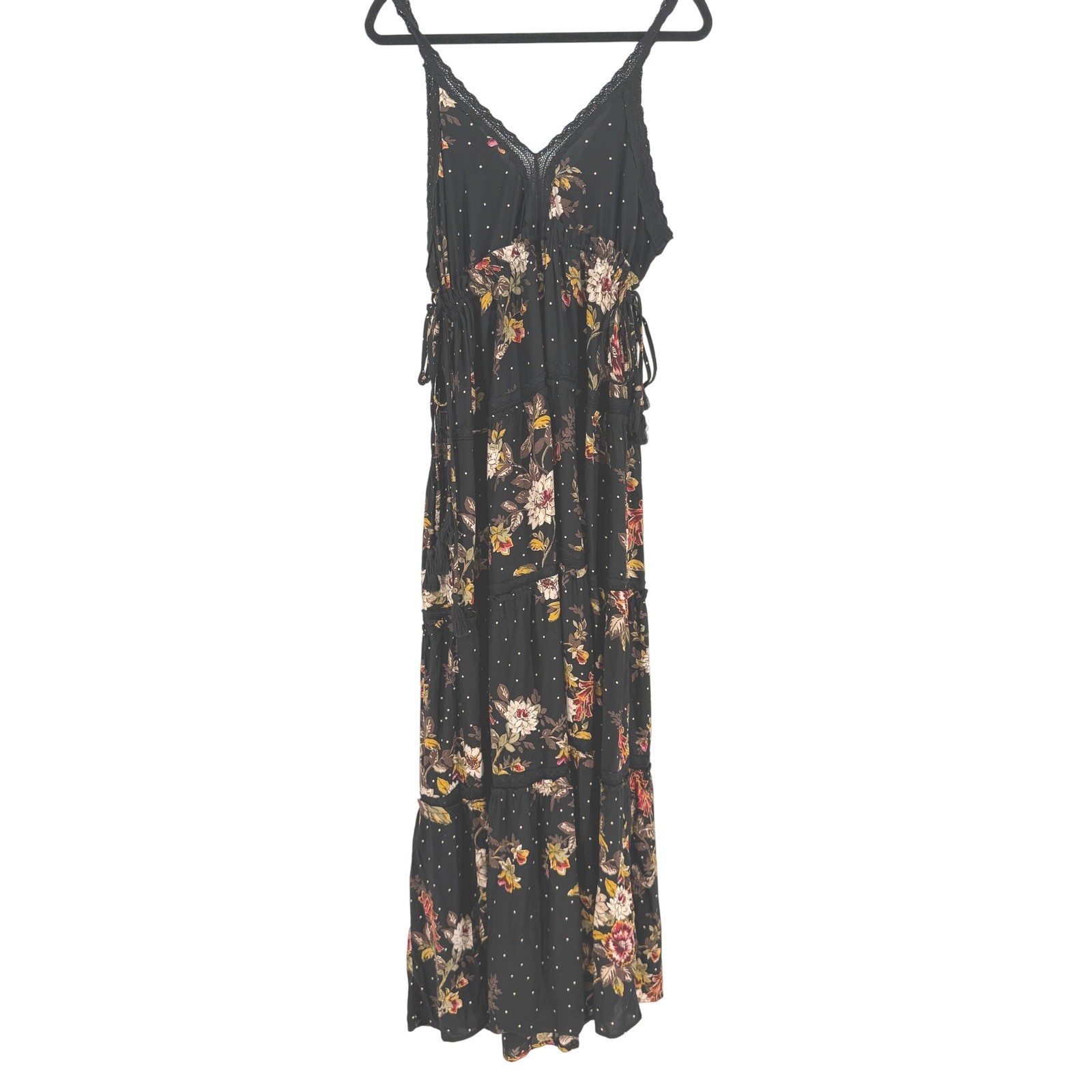 Nostalgia Womens Dark Romantic Floral Tiered Lace Maxi Dress XL Fairy Grunge