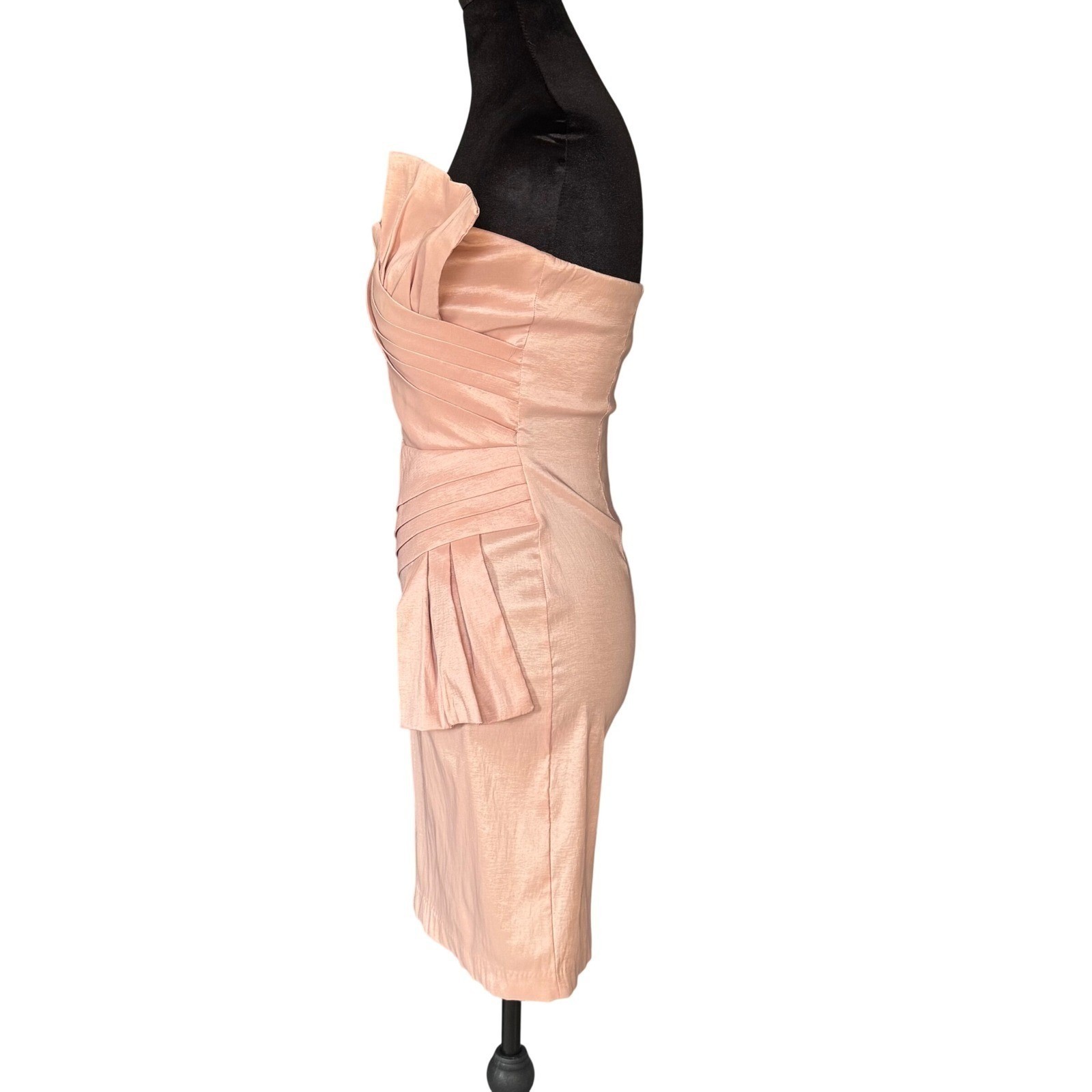 Strapless Pleated Cocktail Dress Pink/Peach Rose Gold Mini