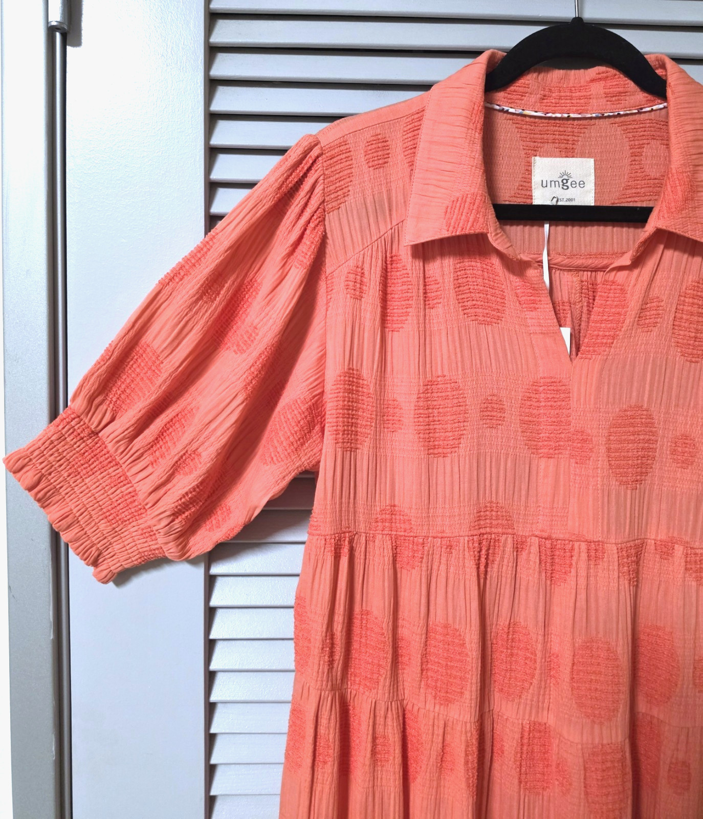 orange dot texture collar tiered maxi long dress XL
