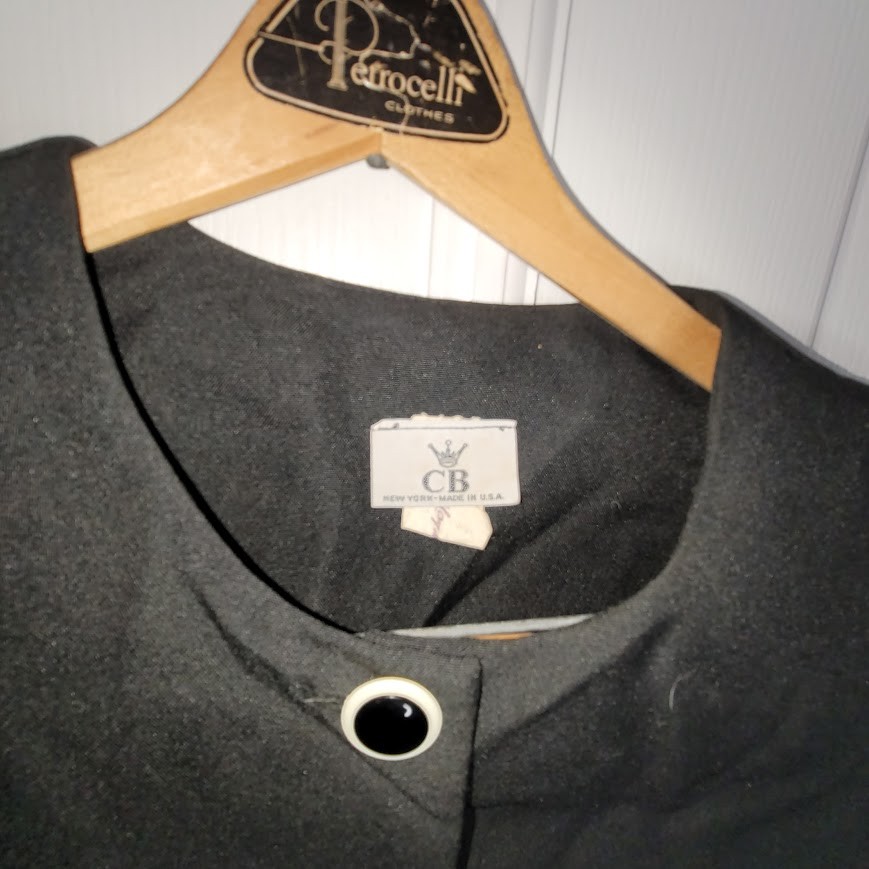 Vintage CB Black Collarless Round Neck Sheath Dress Trim Faux Pockets 14WP