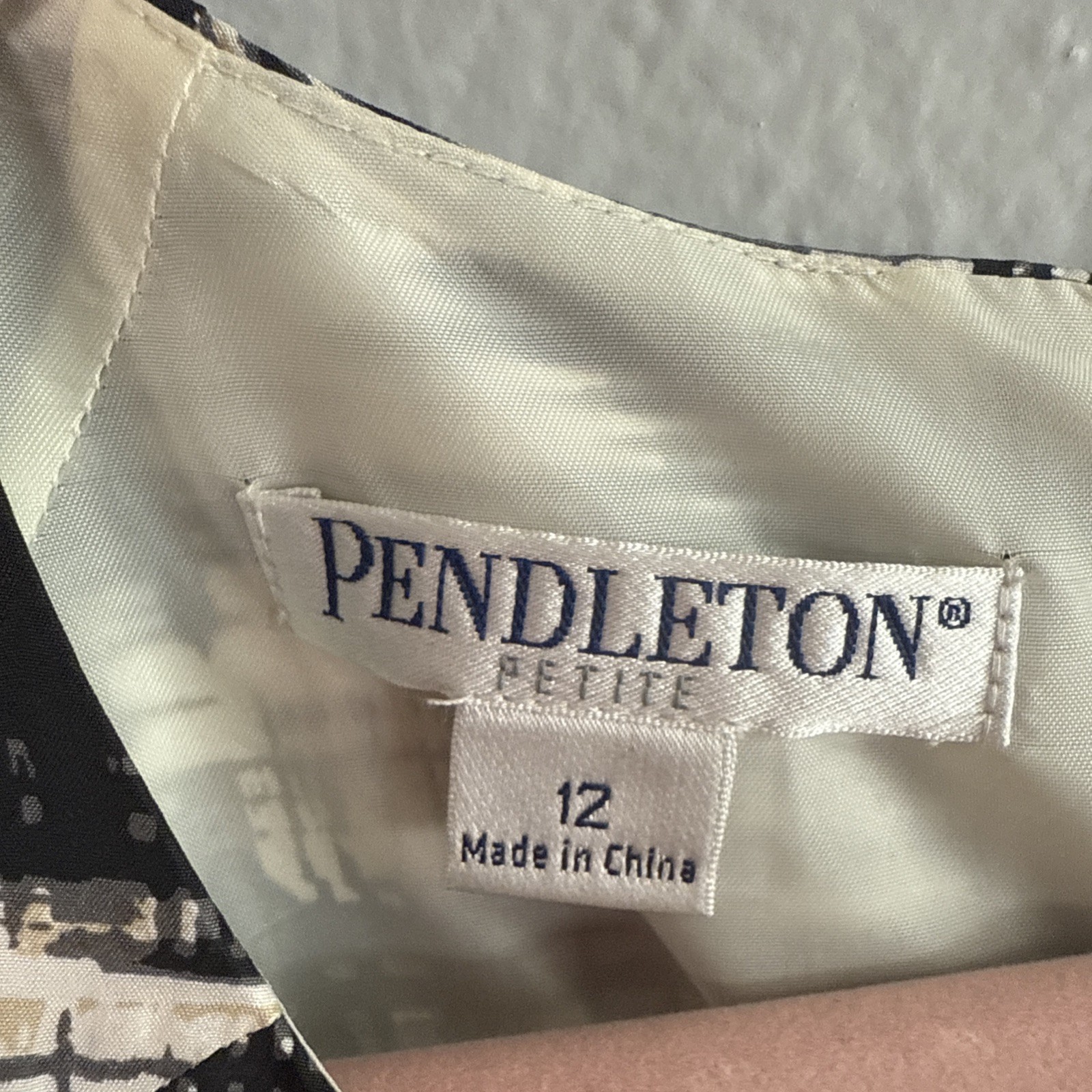 Pendleton 100% Silk Dress Lined Classic Sleeveless Career Sz 12 Cream/Black/Gold