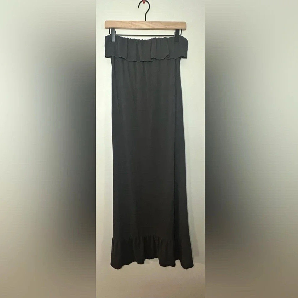 Love Culture Strapless Maxi Dress Gray Ruffled Bust and Hem Size M