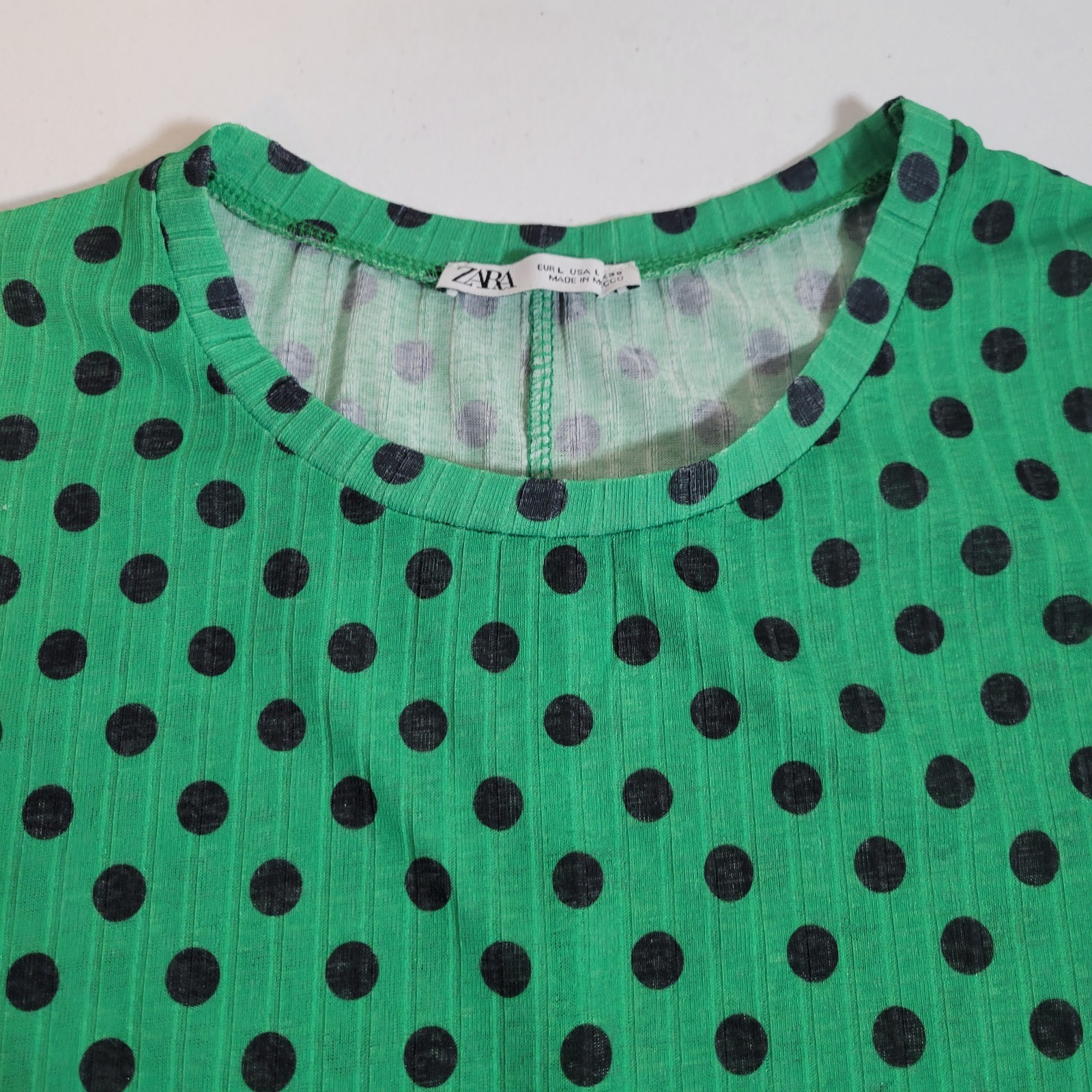 Zara Basic Women’s Dress Size Large Polka Dots Lightweight Green Semi Sheer 1002