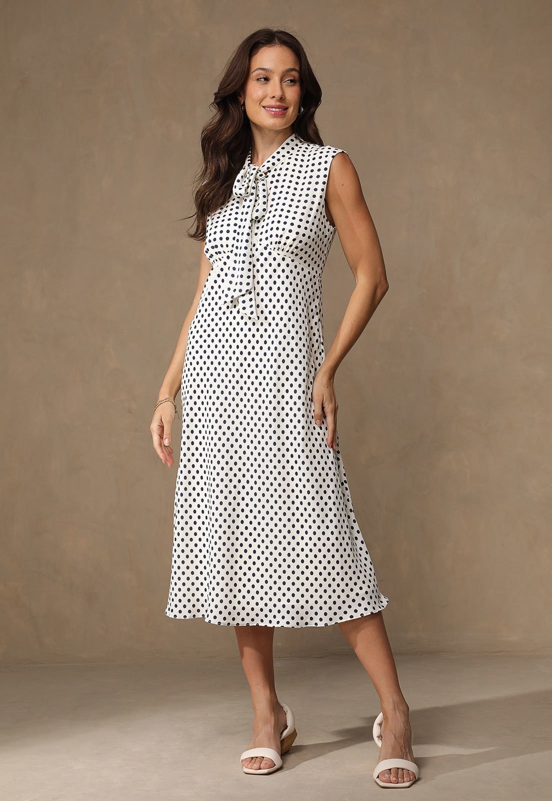 Lauren Ralph Lauren Georgette Polka Dot Dress Midi Ivory Navy 16 Classic Retro