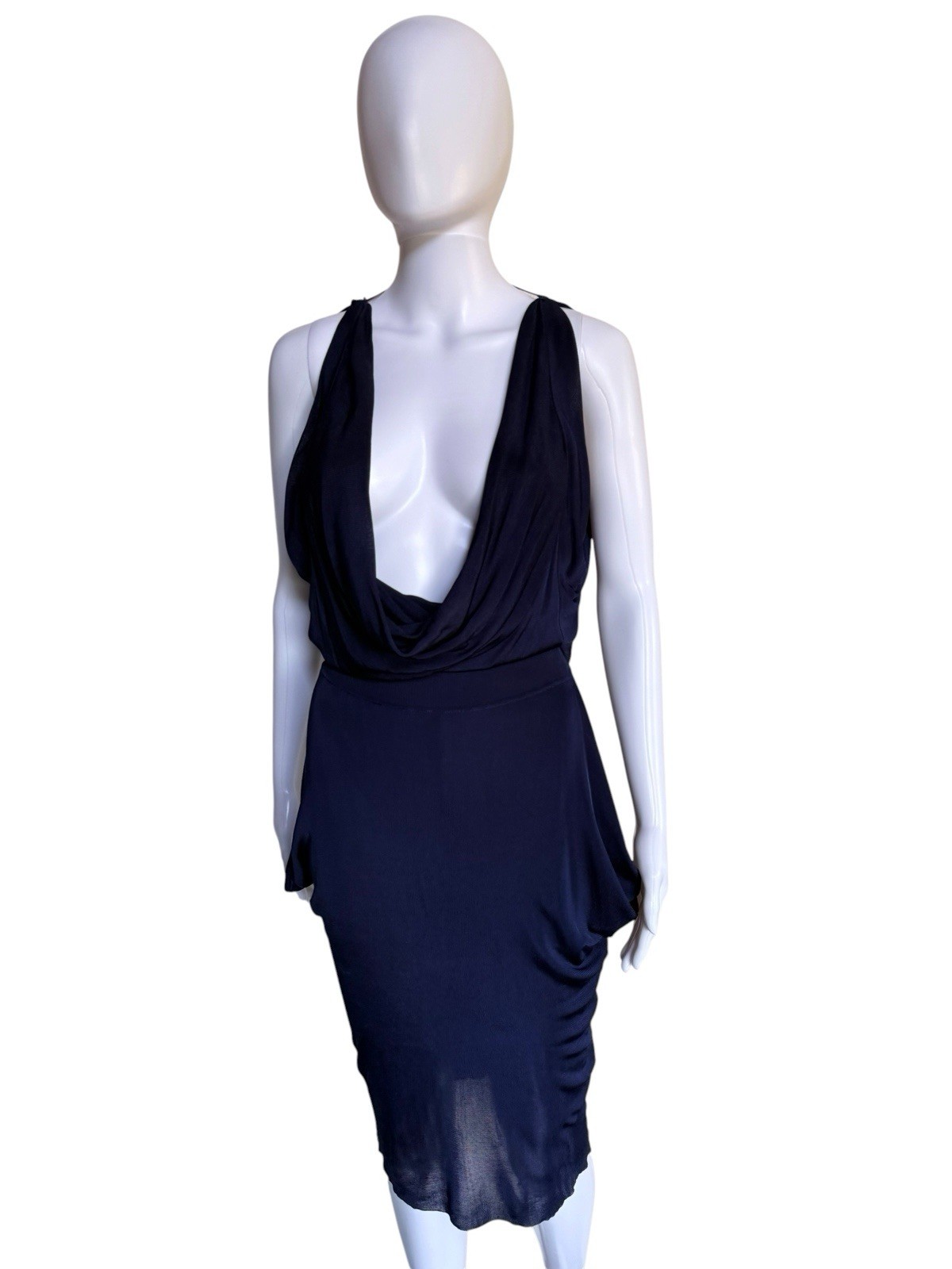 Alexander McQueen Navy Blue Draped Backless Dress 100% Viscose Size M Italy