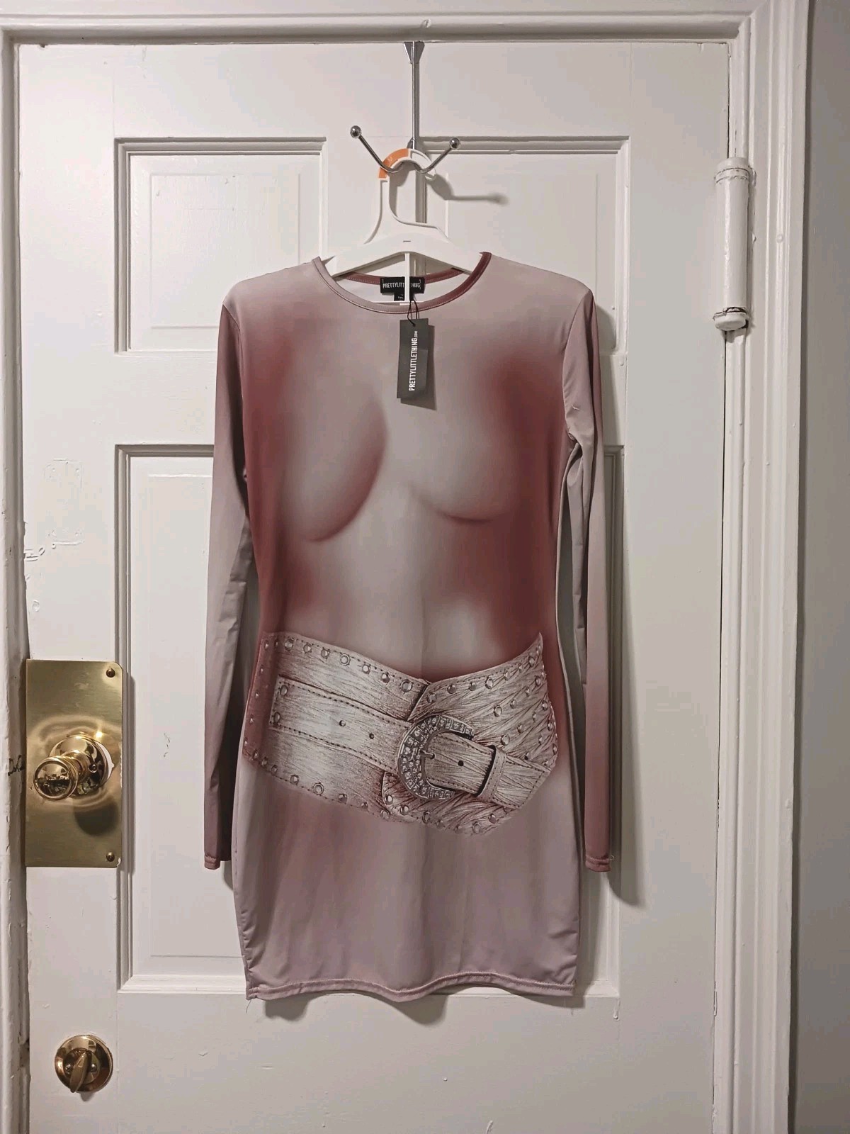 Pretty Little Thing Fake Body Dress , NWT Size US 8, Very Short Mini Bodycon