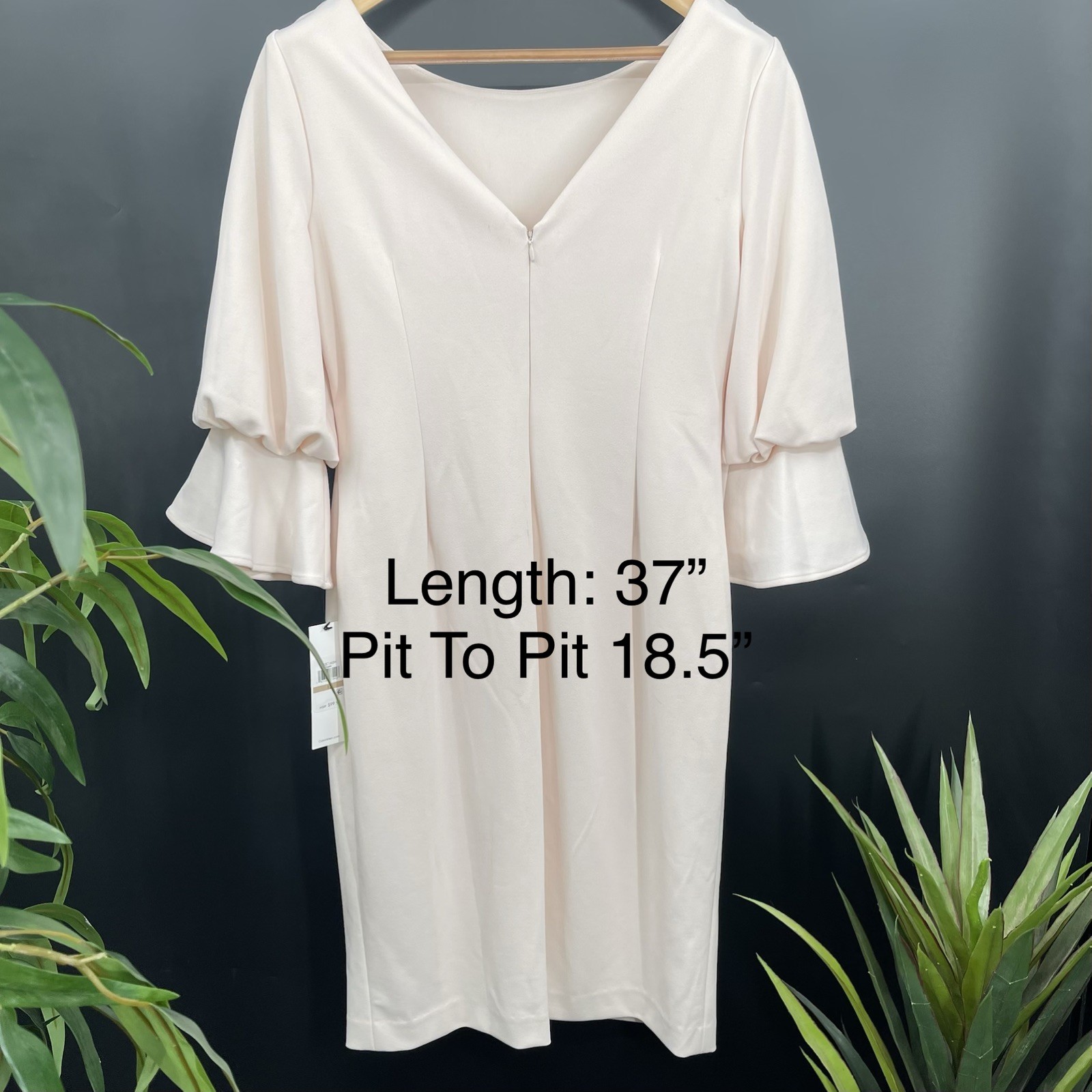 Calvin Klein Vietnam Pastel Pink Powder Sheath Dress Layered Bell Sleeve 12
