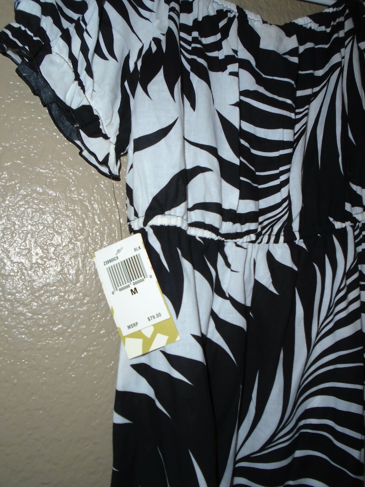 2Bamboo Black & White Print 100% Cotton Empire Waist Beach Dress Medium $79 NWT