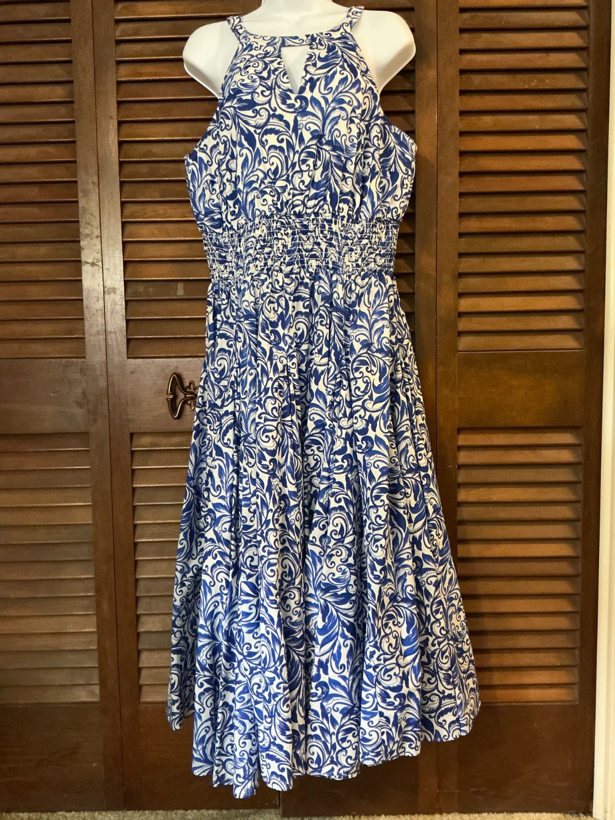 INC International Concepts XL Maxi Blue White Paisley Fit & Flare Halter Dress