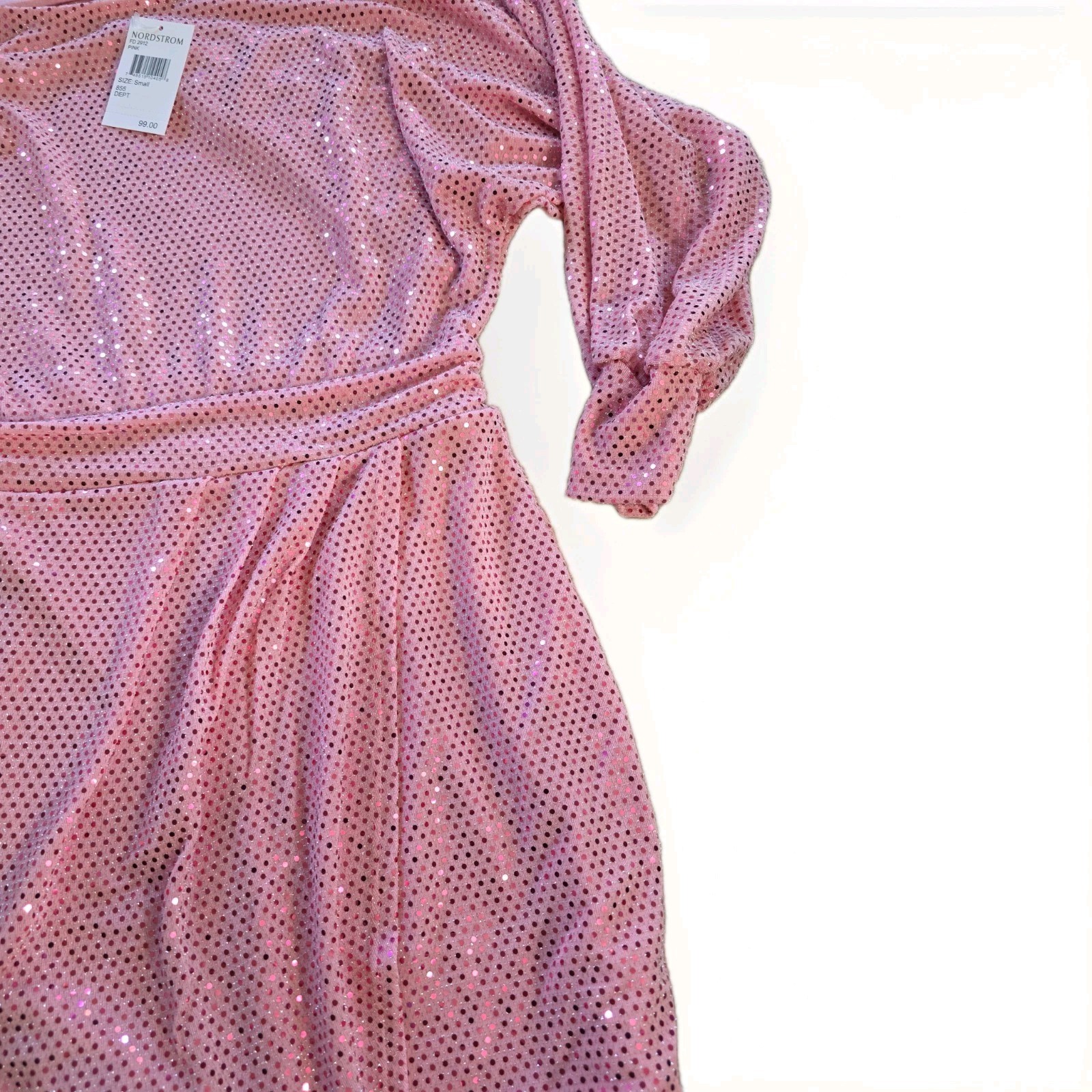 NEW Fraiche By J Sparkle Pink GLITTER Knee Length Party Dress Long Sleeve SZ SM