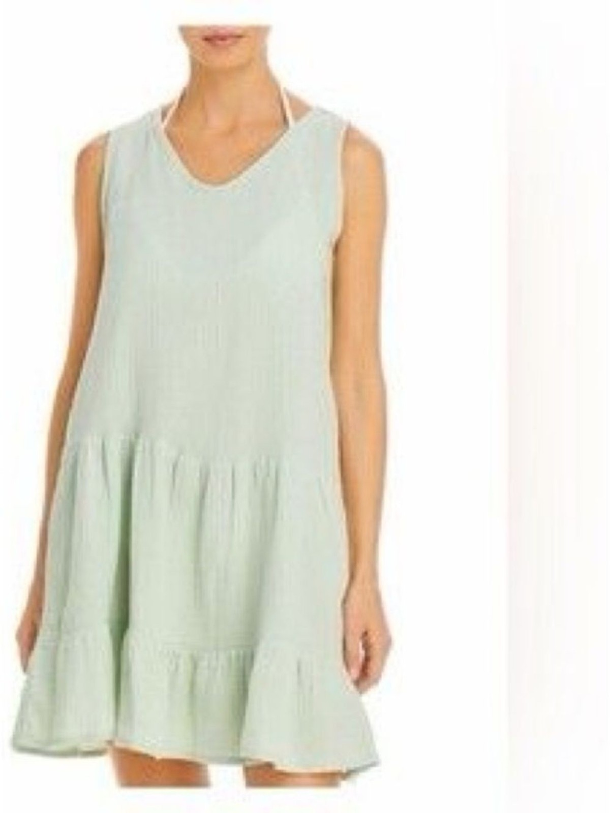J. Valdi Mint Green Cotton Gauze Dress Sleeveless Tiered Ruffle Casual Boho M