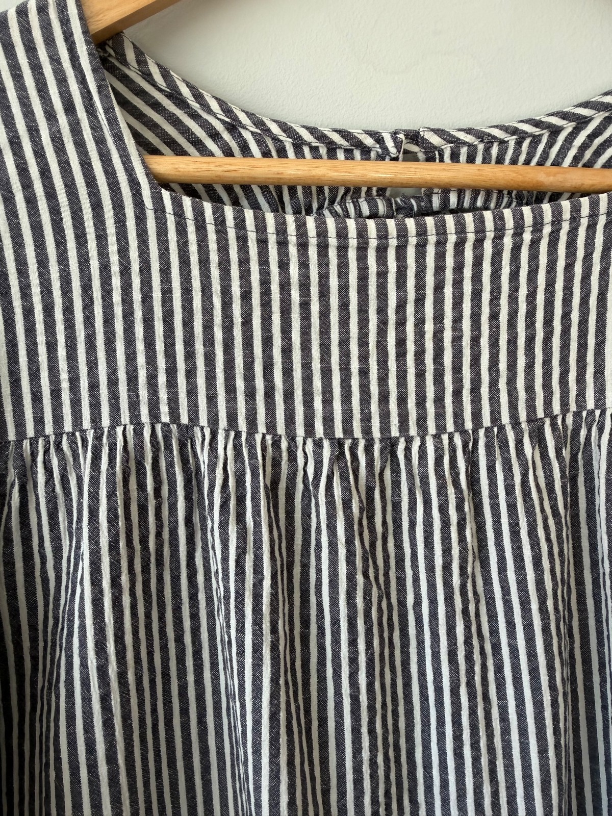 Next Navy Striped Tiered Puff Sleeve Cotton Dress UK 16 Keyhole Back