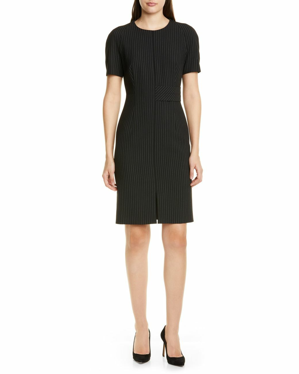 HUGO BOSS DEDORI PINSTRIPE PONTE SHEATH DRESS sz 14 US/ 18 UK