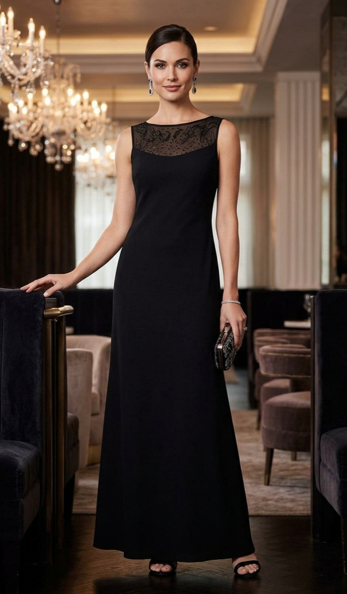 Jones New York Evening Black Beaded Mesh Formal Maxi Dress Size 8