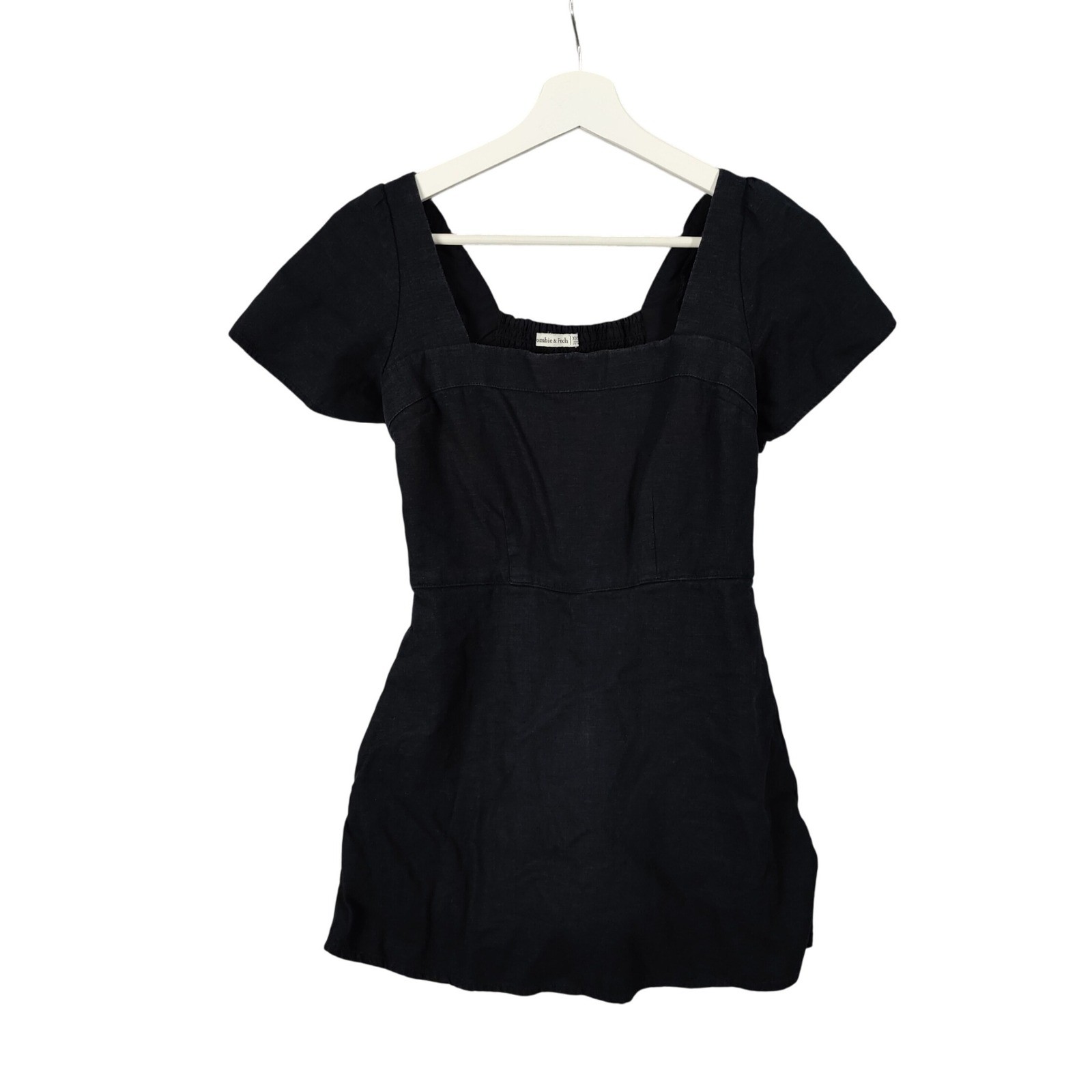 Abercrombie Fitch Charcoal Smocked Square Neck Linen Dress Shorts Romper XXSP