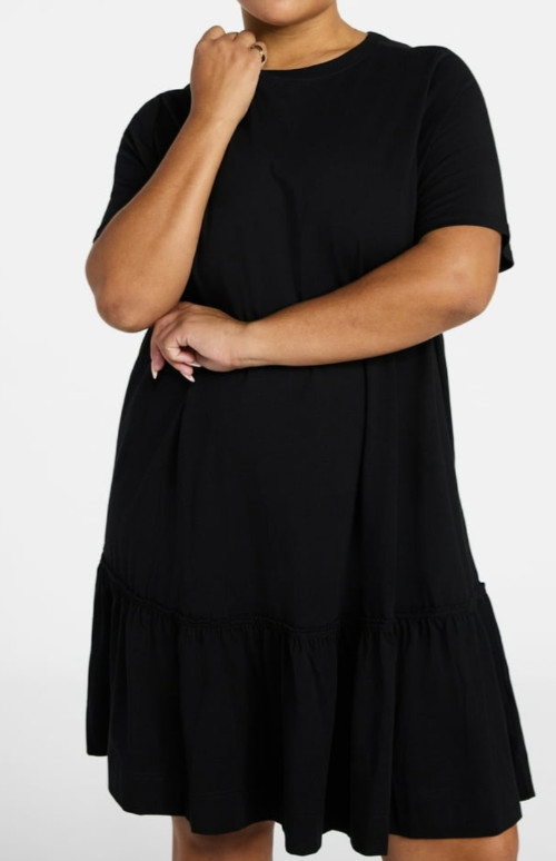 Terra & Sky Tiered Dress Plus Size Black – Cotton Stretch Blend – Short Sleeves