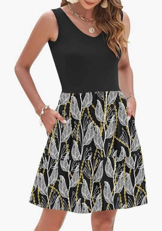 AUSELILY Womens Summer Dresses, Sleeveless Sundress, With Pockets, SMALL