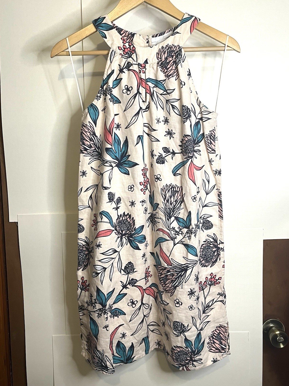 Rachel Ashwell Women’s XS Floral Print Linen Halter Mini Shift Dress
