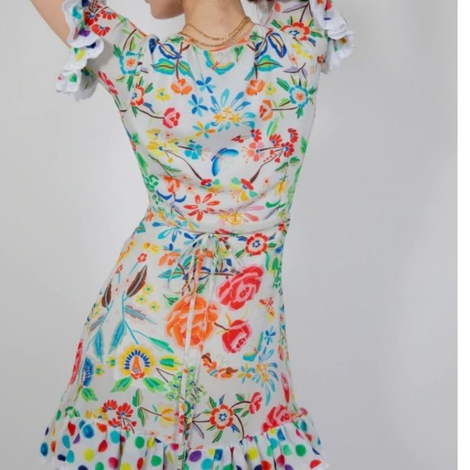 NWT All Things Mochi Valeria White Wrap Floral Mini Dress, size XS