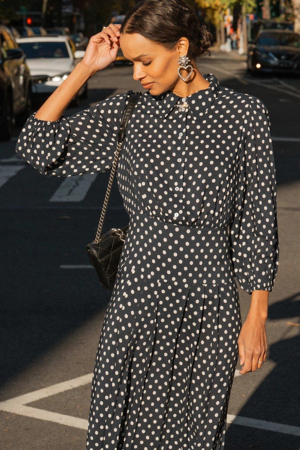 New Rixo Izzy Runway Navy Polka Dot Spot Midi Dress Size L