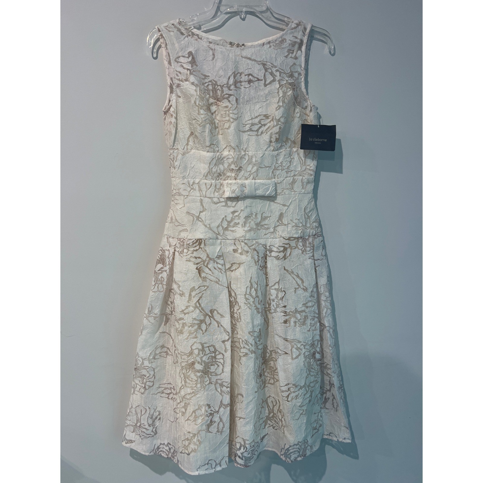 Liz Claiborne Natural Floral Burnout Sleeveless Fit & Flare Dress Size 4 NWT