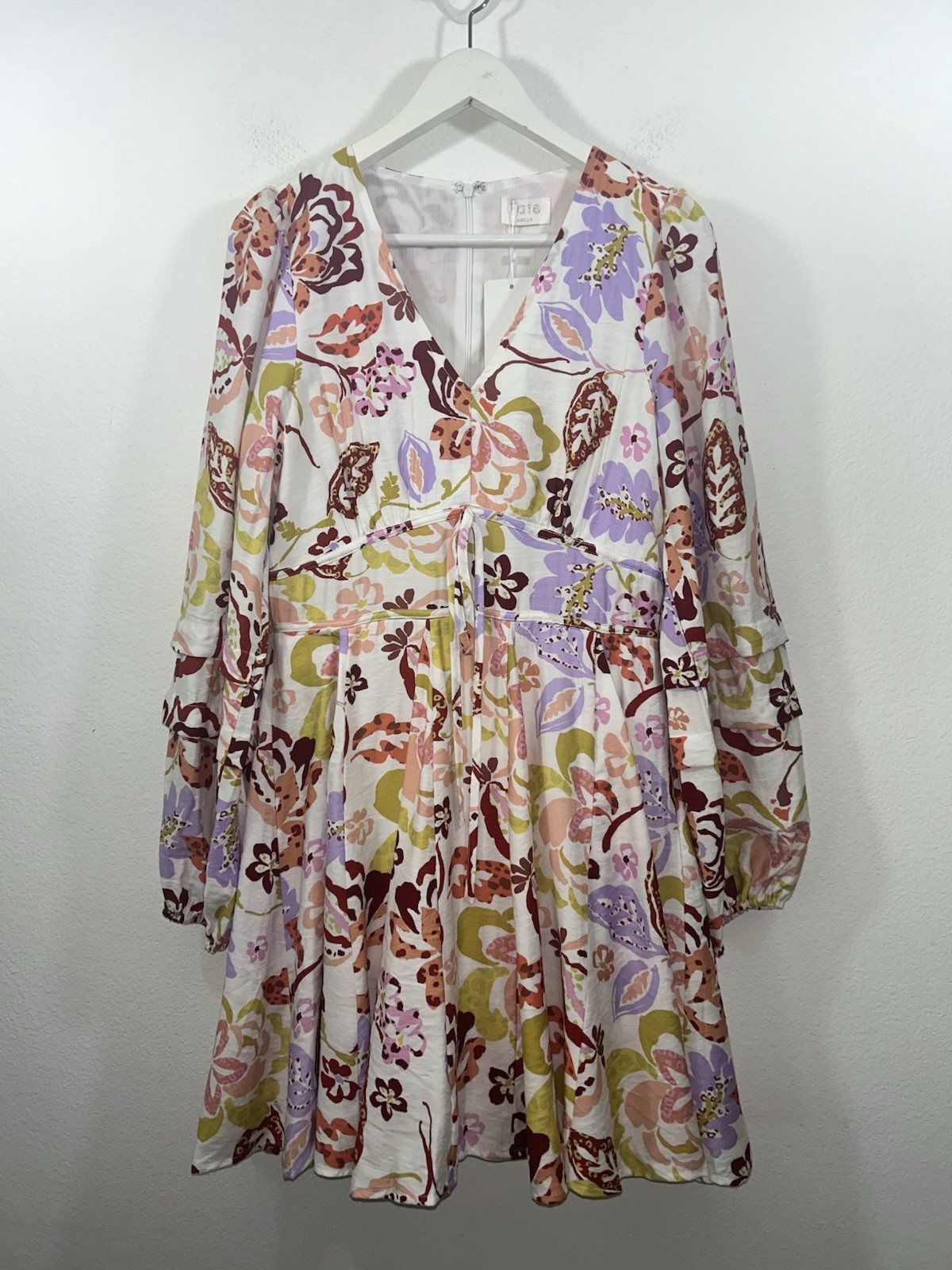 FATE Floral Print Fit Flare Dress White Pink Peach Lavender Size Medium NWT