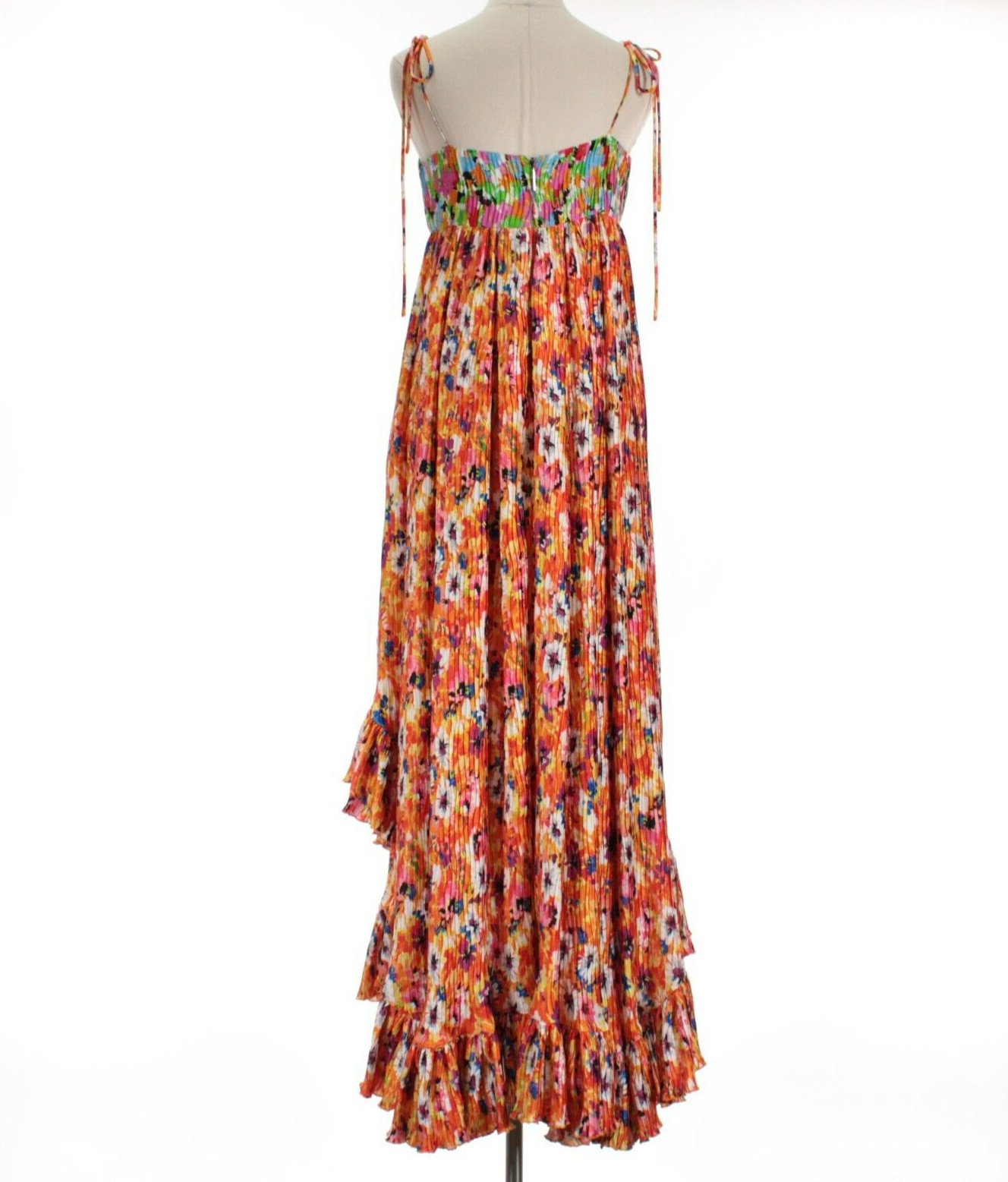 MSGM NWT Floral Pleated Ruffle Maxi Dress Size 42 US 8 in Orange/Multicolor