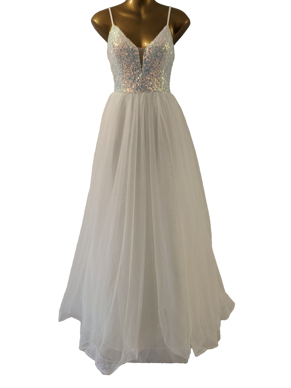 FAERIESTY womens white sequin embellished lace back ballgown dress size 12 prom