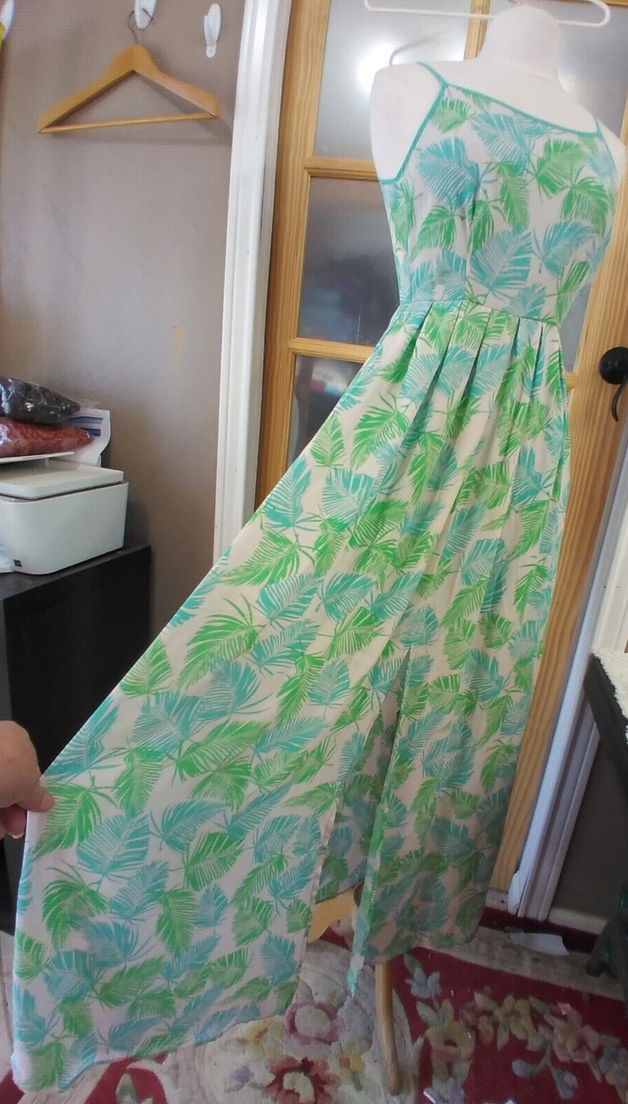 Maxi Dress Open Back Sugar Lips Women Sz XS Front Slit Modesty Slip Palms Teal