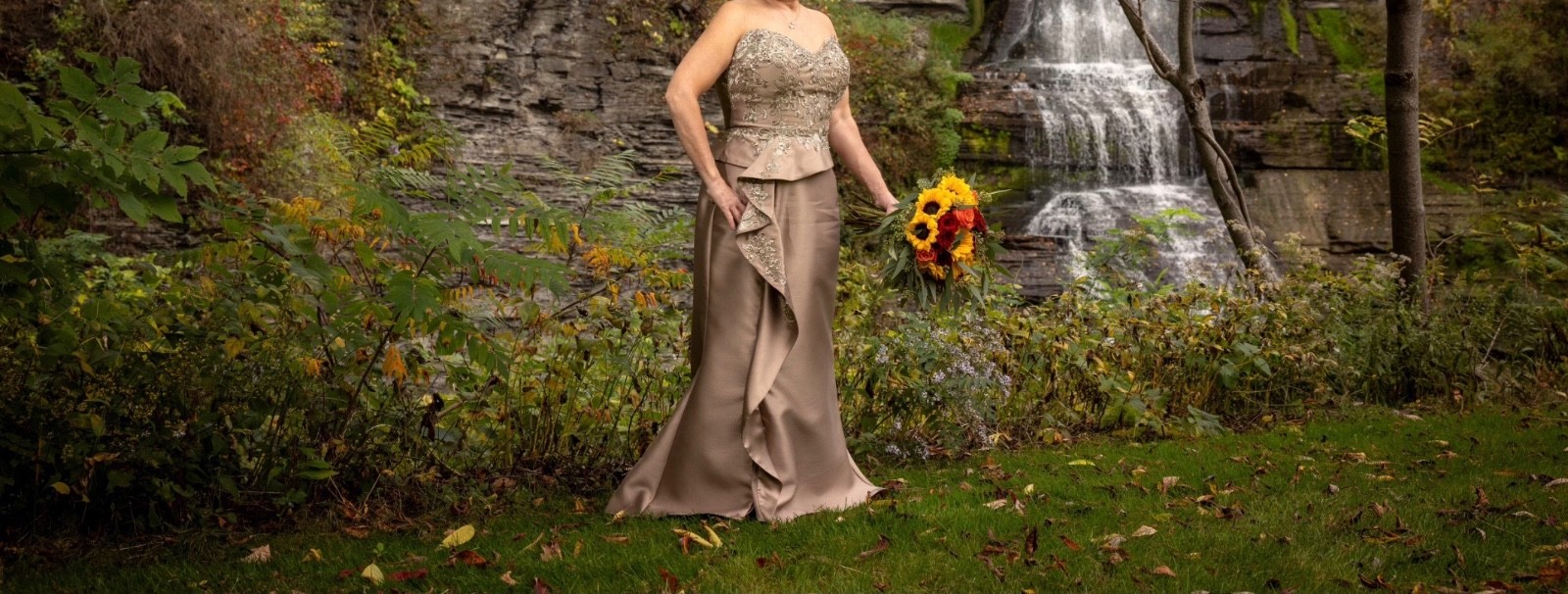 Rina di Montella Taupe Evening Gown w/ Rhinestones, Size 14, Worn Once