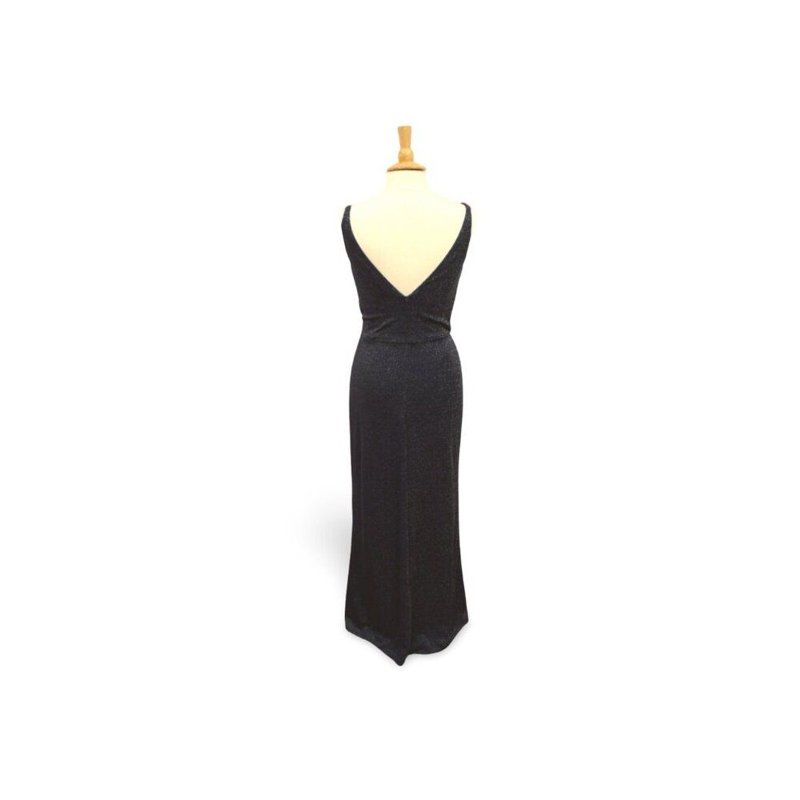Navy Glitter Knit Fitted V-neck Formal dress with slit Bari Jay