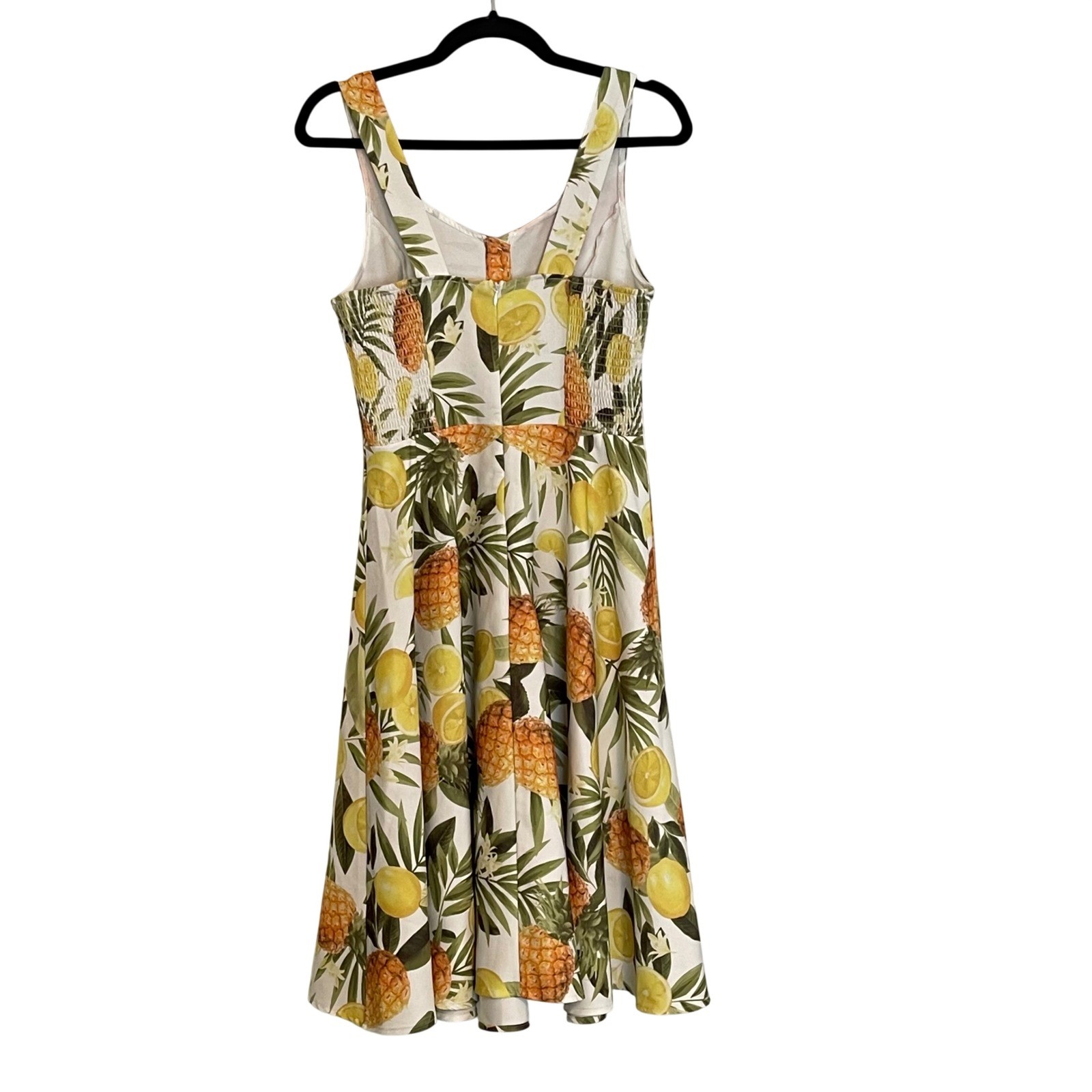 Tropical Pineapple Lemon Fruit Print Fit Flare Dress Sleeveless Rockabilly White