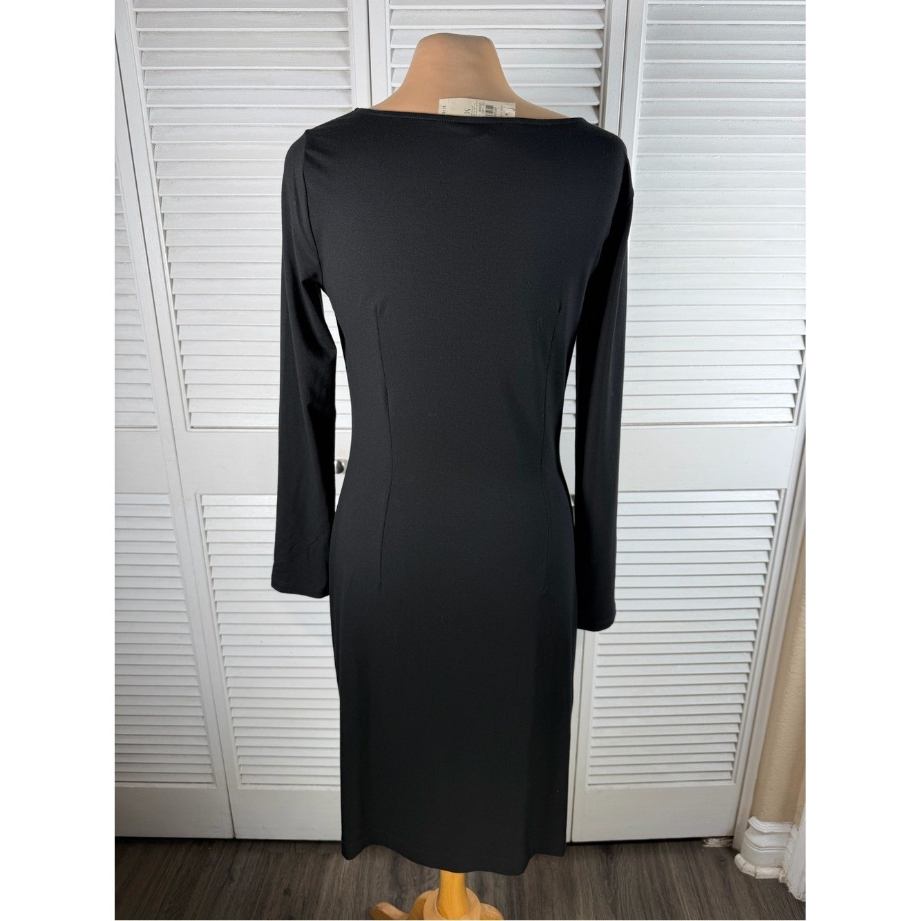 Ann Taylor Black Asymmetrical Ruched Midi Dress Long Sleeve NWT Medium