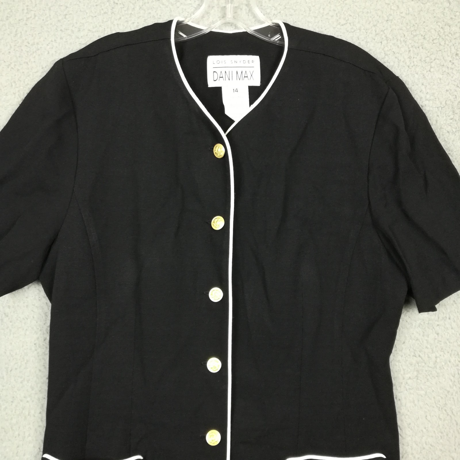 Vtg Dani Max Womens Shift Dress Short Sleeve Button Front Black Knee Length 14
