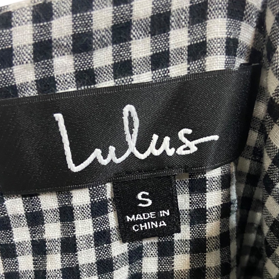 Lulus Gingham Mini Dress Black White Checkered Tie Front Fit Flare Coquette S