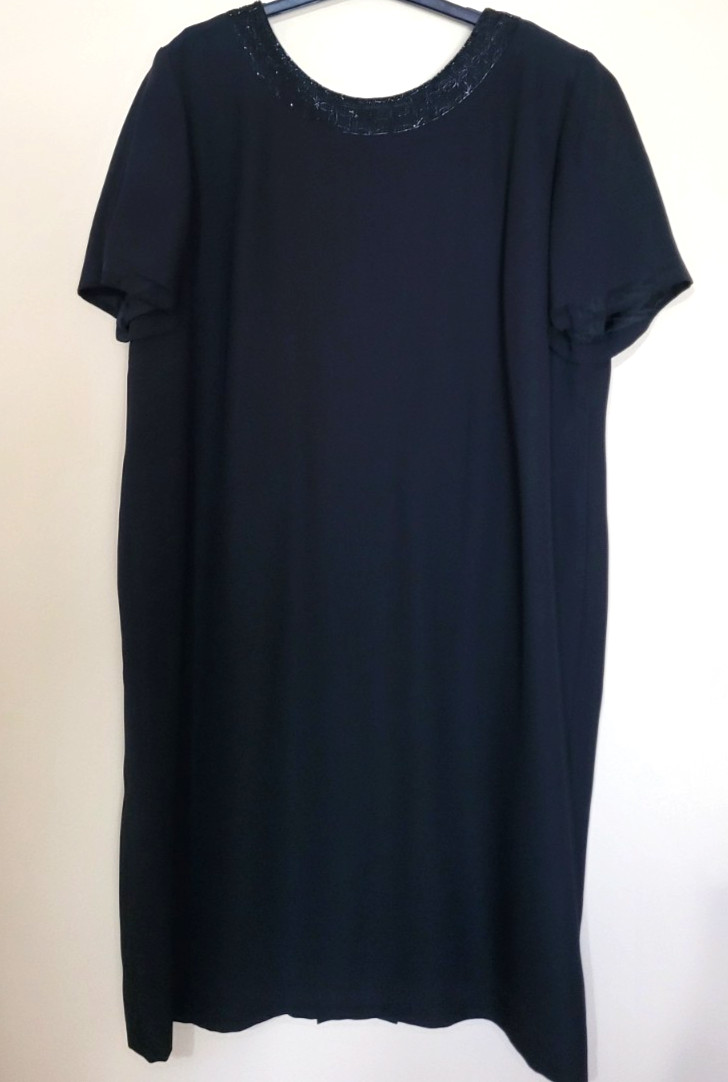 Evan Picone Dress Black Beaded Lined Zip Plus 20W (2X) Gorgeous