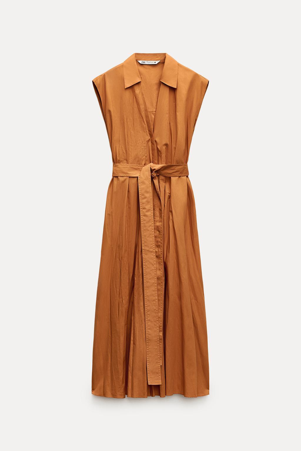 NWT_ZARA ss24 ZW COLLECTION POPLIN SHIRTDRESS Burnt orange | 4786/134_XS-XL