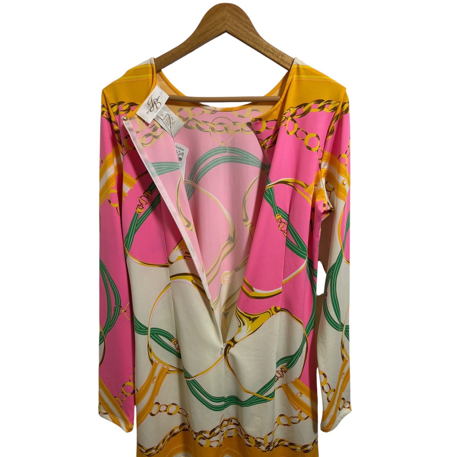 Julie Brown Equestrian Scarf Print Shift Dress 5000 Cruise Resortwear Large NWT