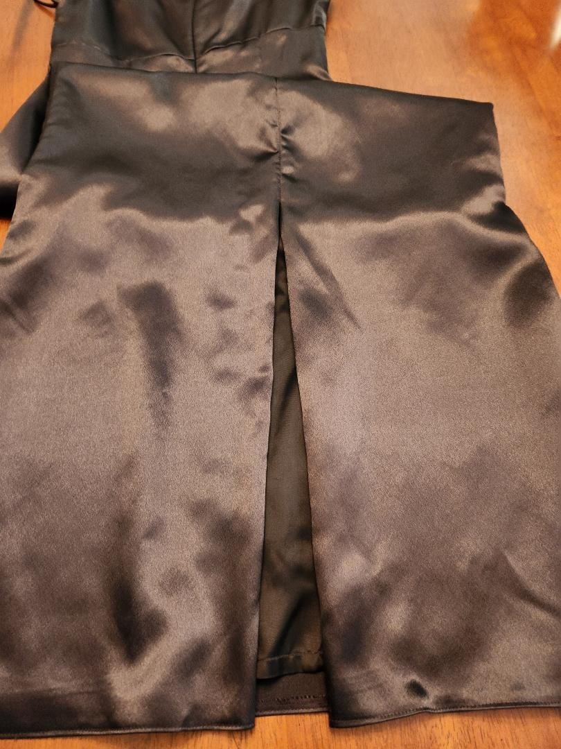 Watters & Watters black satin evening gown, size 8, sleeveless