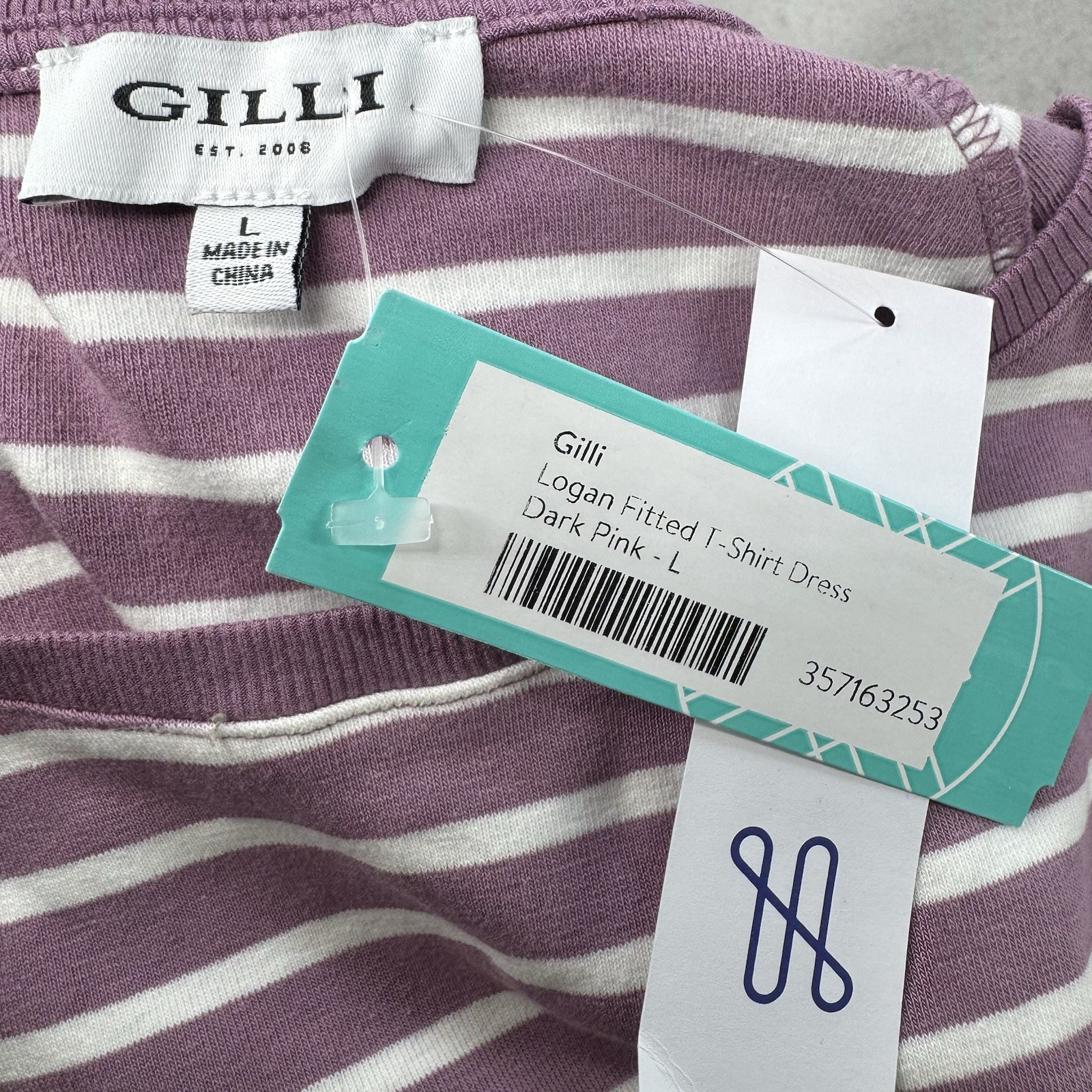 NWT Gilli Size Large Fitted Bodycon T Shirt Maxi Dress Purple Striped Stitchfix