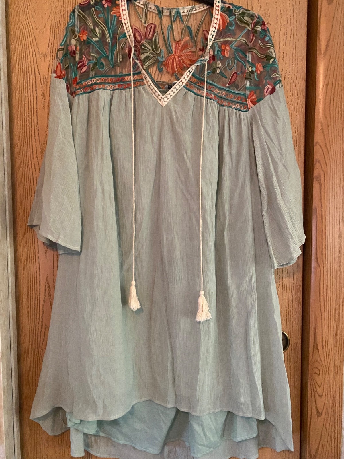 TASSELS N LACE Sz 1XL Womens Dress tassels sheer top lace green floral