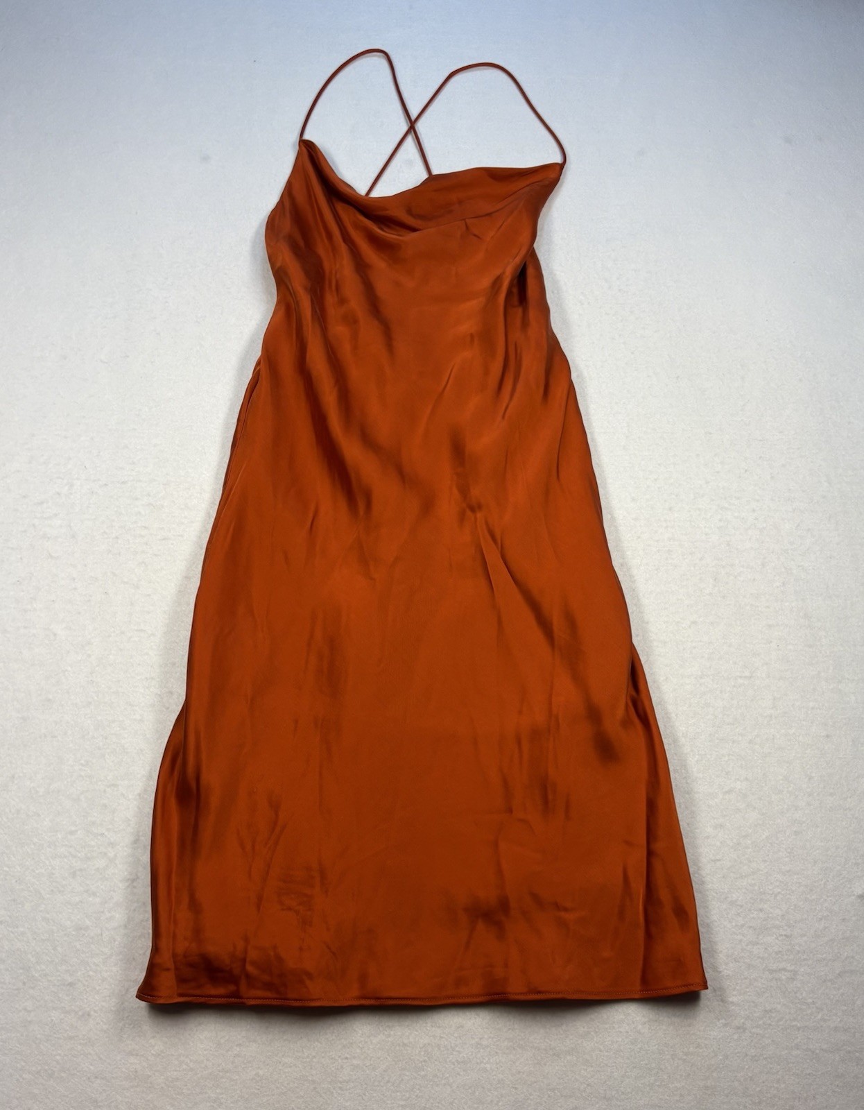 BACKSTAGE Australian Silk & Cupro Cowl Back Slip Dress – Rust Copper – Size S