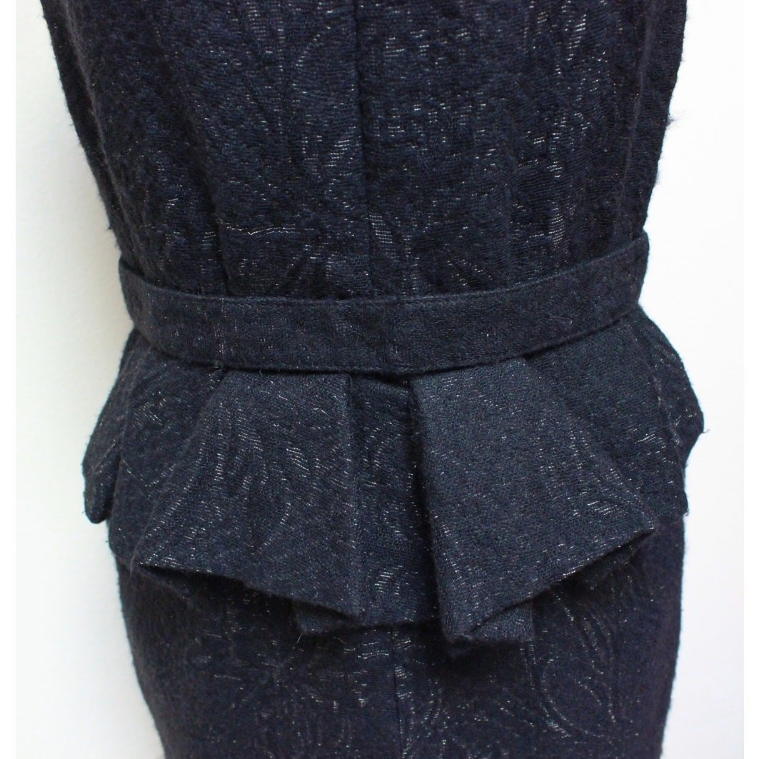 Bottega Veneta Black Lace Belted Peplum Sheath Dress Size 42/US 6