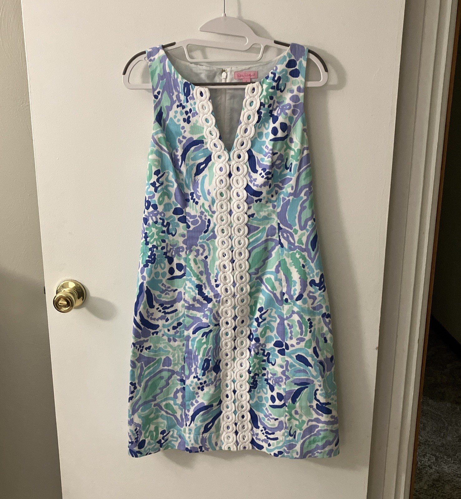Lilly Pulitzer Womens Ryder Shift Dress Size 6 Blue White Embroidered Sleeveless