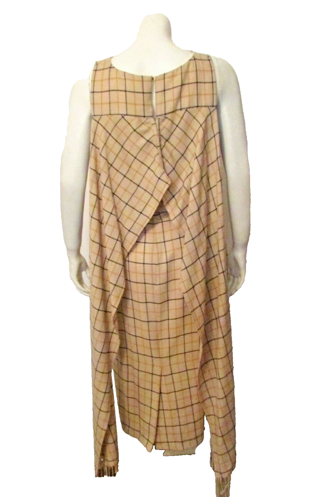 $2690 Carolina Herrera Italy Grey Plaid Attached Fringed Scarf Belted Dress 10